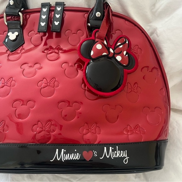 Loungefly Disney Minnie Loves Mickey Embossed Bag Purse Red Black New NWOT - Picture 3 of 13